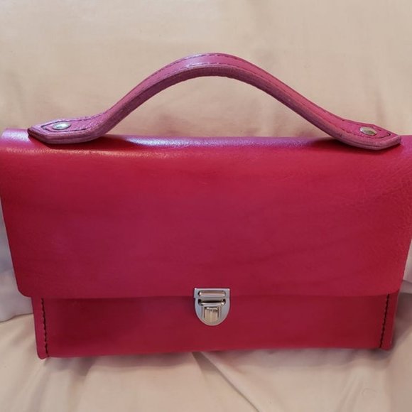 Hot Pink Leather Top Handle Handbag - Picture 2 of 2